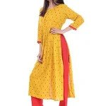 Erisha Women's Rayon Printed Kurta with Palazzo Pant Set(Yellow_Small)