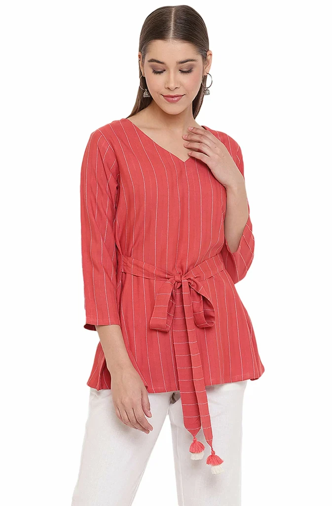 Janasya Women's Red Rayon A-Line Top