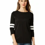 Miss Chase Women's Black Round Neck 3/4th Sleeves Solid Regular Basic Top