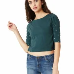 Miss Chase Women's Green Pearl Crop Top_Small