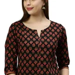 Janasya Women's Regular Black Cotton Top
