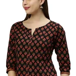Janasya Women's Regular Black Cotton Top