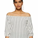 Miss Chase Women's Uptown Stripe Bardot Off Shoulder Top