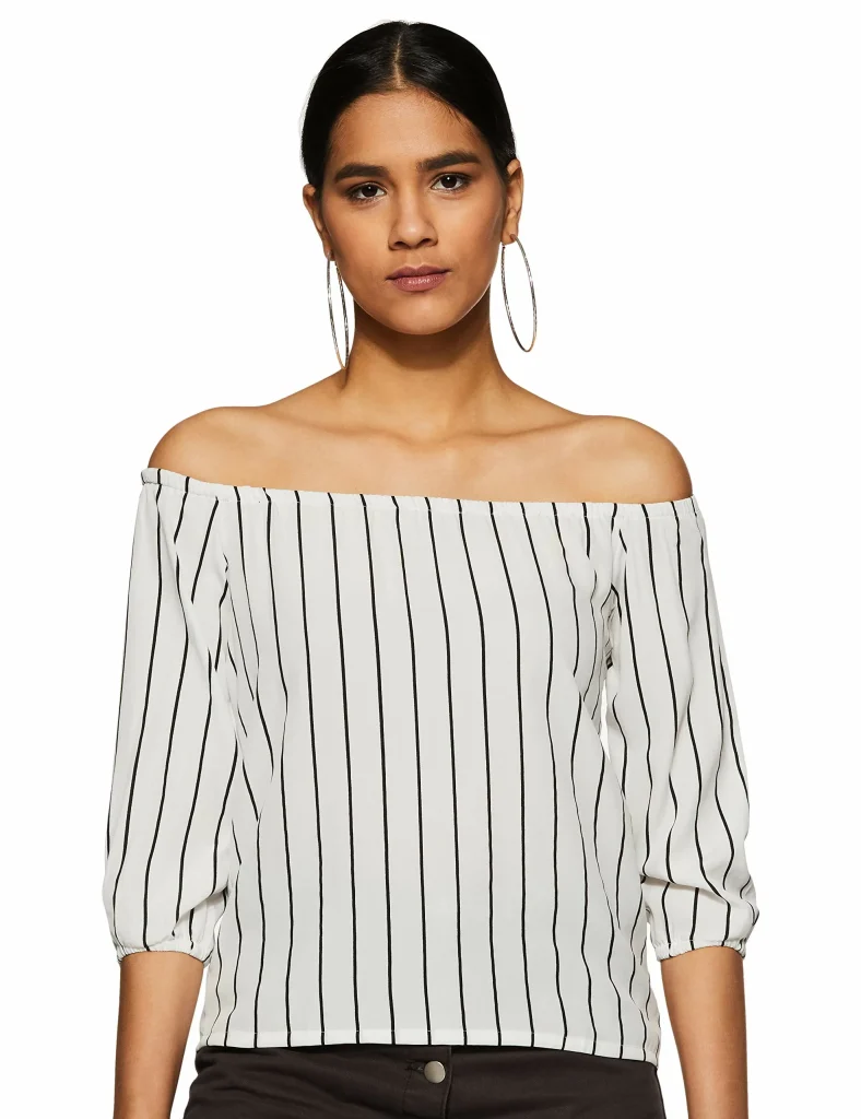 Miss Chase Women's Uptown Stripe Bardot Off Shoulder Top