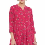Janasya Women's Pink Rayon Gathered Top