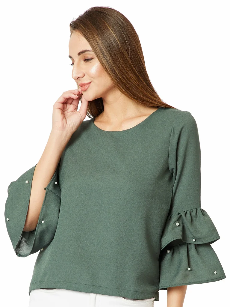 Miss Chase Women's Green Ruffled Top