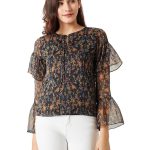 Slay All Day Ruffle Sleeve Top_Nevy Blue(Small)
