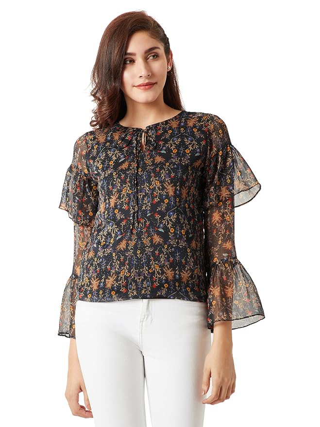 Slay All Day Ruffle Sleeve Top_Nevy Blue(Small)