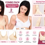 4KAYS Women Maternity & Nursing Comfortable Breastfeeding Bra – Non Padded Combo Pack of 2 (Skin & White)