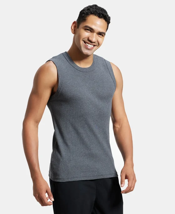 Jockey Super Combed Cotton Rib Solid Round Neck Muscle Vest – Charcoal Melange