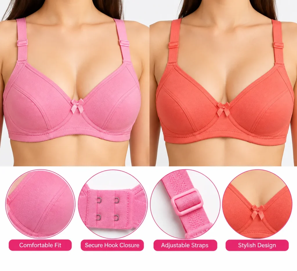 Arise Beauty -76 Women's Bra Combo Pack of 2 – Pink & Coral, Size 30/75 cm