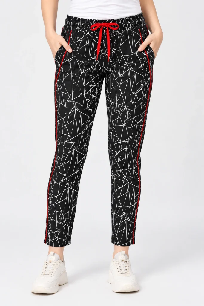Lovable Women Black Printed Track Pants & Joggers – Neo Classic Track(Medium)