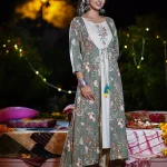 Rangmayee Rayon Embroidered Work Calf Length A-Line Kurti for Women (Dark Sea Green_Medium)