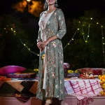 Rangmayee Rayon Embroidered Work Calf Length A-Line Kurti for Women (Dark Sea Green_Medium)