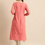 Rangmayee Women's Coral & Gold Foil Print & Zari Embroidery Straight Kurta (Coral_Small)