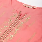 Rangmayee Women's Coral & Gold Foil Print & Zari Embroidery Straight Kurta (Coral_Small)