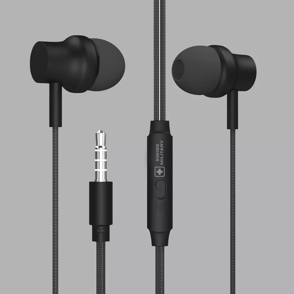 Swiss Military Audio SM-COZMO Wired Earphones with Mic – Black, 3.5mm Jack