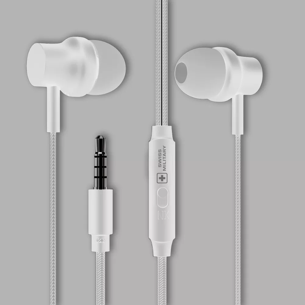 Swiss Military Audio SM-COZMO Wired Earphones with Mic – White, 3.5mm Jack