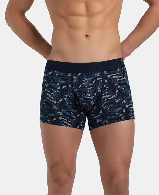 Jockey US63 Men’s Super Combed Cotton Elastane Printed Trunk with Ultrasoft Waistband – Navy