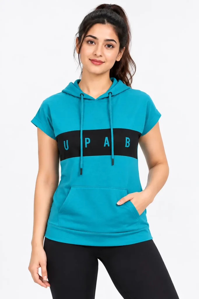 Women’s Teal Boxer Hoodie Top with Front Pocket