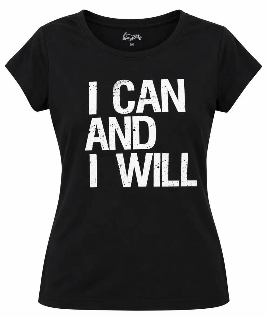 Women’s Black “I Can And I Will” Printed Round Neck T-Shirt-M