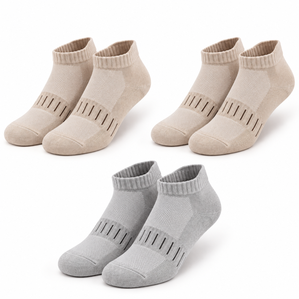 Supersox Bamboo Ankle Socks – Beige & Light Grey