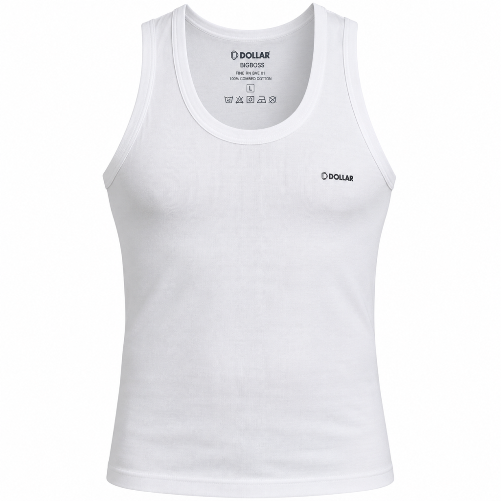 Dollar Man Bigboss Fine RN Men's White Vest – Single Piece