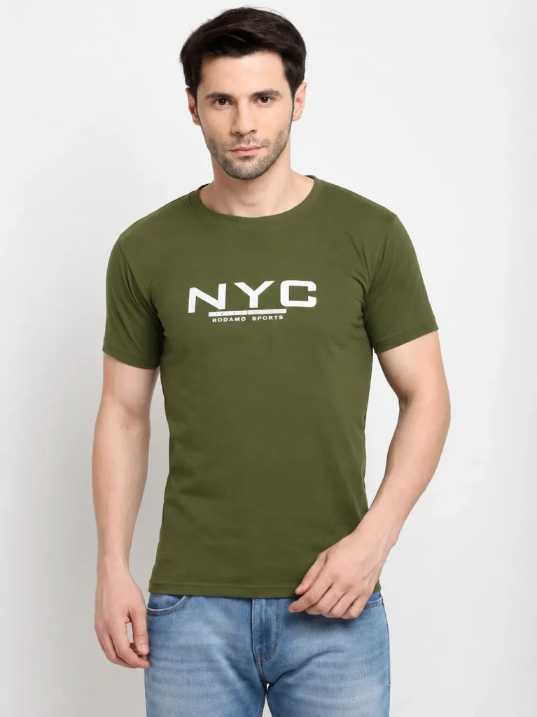 Rodamo Solid Cotton Lounge T-Shirts – Olive Green, Slim Fit